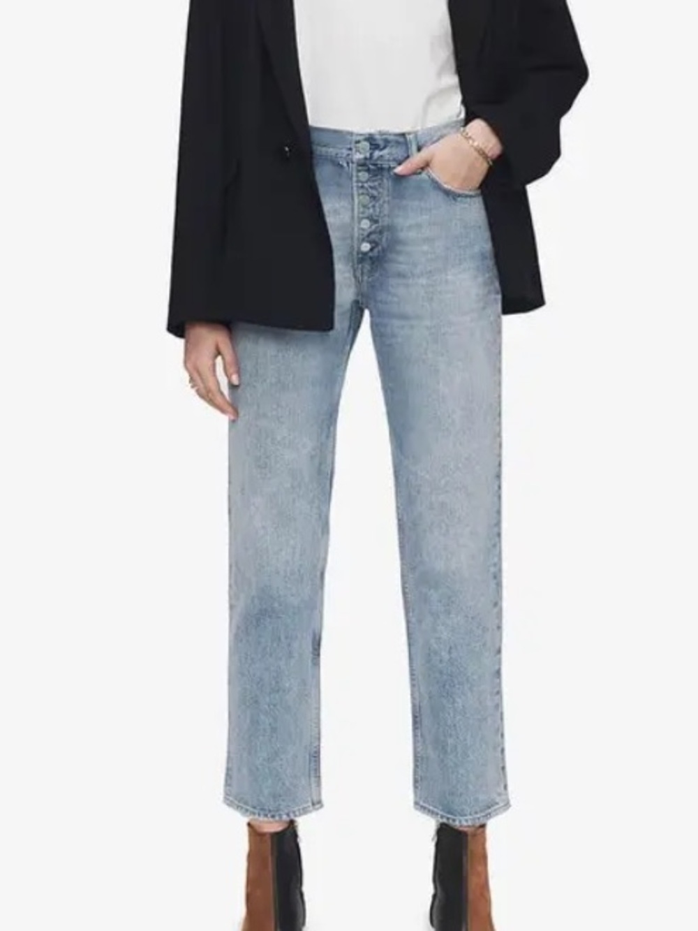 Anine Bing Etta Jeans Washed Light Blue Cropped Button-Fly denim Revolve Sz 30